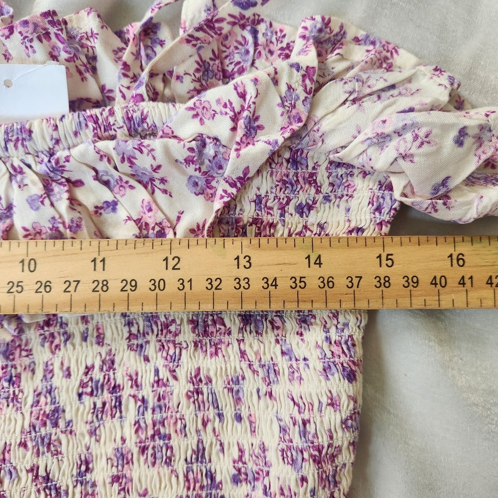 NWT Miss Selfridge Jumpsuit Size 8 Ruffle Viscose Pink Purple Floral Cottagecore - Picture 8 of 9